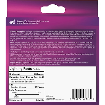 Signify Ultra Definition 40W Equivalent Soft White G16.5 Candelabra LED Decorative Light Bulb, 2PK 573303