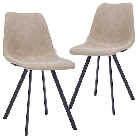 Leisuremod Markley Modern Leather Dining Chair With Metal Legs in Taupe, 2PK MC18TP2