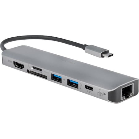Rocstor USB-C MULTIPORT ADAPTERALUMINUMCABLSDCR/4K HDMI/TYPE C 100WPD/GBE Y10A236-A1