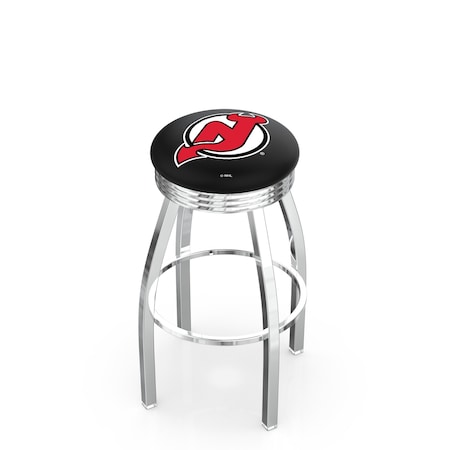 Holland Bar Stool Co 25" Chrome New Jersey Devils Swivel Bar Stool, Accent Ring L8C3C25NJDevl