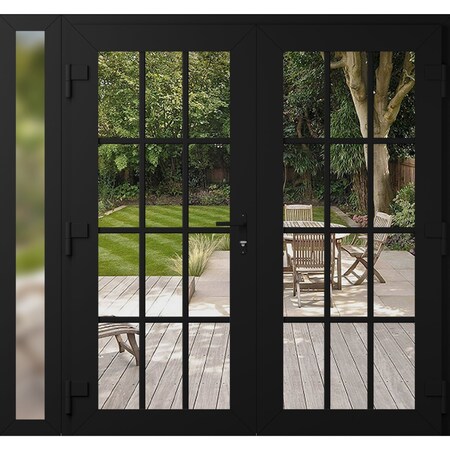 Vdomdoors Front Exterior Prehung Metal-Plastic Double Doors Clear Glass / MANUX 8355 Matte Black / Office Com MANUX8355DEXD-BLK-W72+16xH80-RH-I