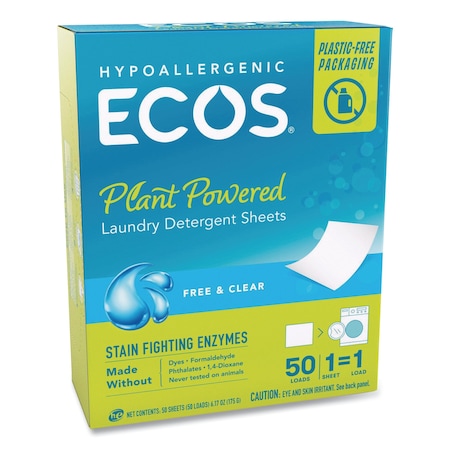 Ecos Liquidless Laundry Detergent Sheets, Free and Clear, 50 Sheets 9537/EA