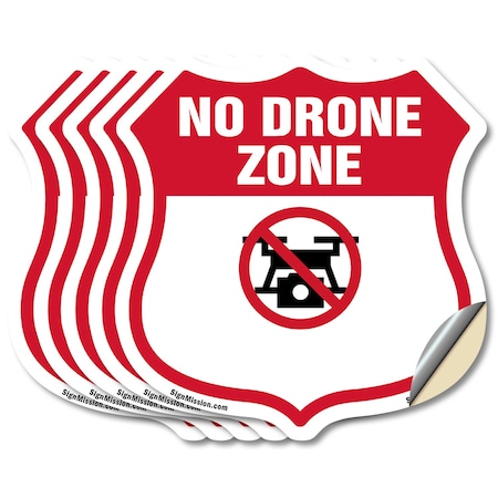 Signmission No Drone Shield Sign No Drone Zone From, 6 inch X 6 inch, Vinyl Decal, 5PK SHI-D-5PACK-6-392