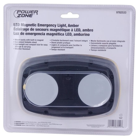 Powerzone LED Magnetic Emergency Light, Amber Reflector, ABS Reflector, 6-1/4 in W Reflector, 4 in H Reflector 35705