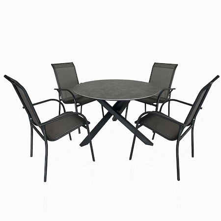 Deko Living Outdoor Aluminum Round Patio Dining Table and Stackable Chairs Set, Gray, Seats 4 COP30704