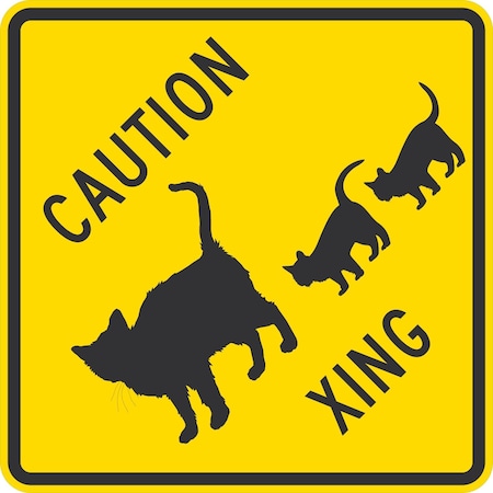 Lyle Caution Family Of Cat Xing (w/graphic), 24x24, Diamond Grade, Yellow G-12608-DG_24x24