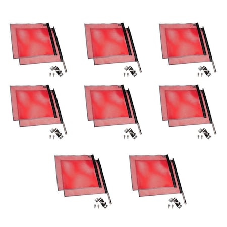 Mytee Products 18in x 18in EZ Mount Red Safety Warning Flag w/ Mounting Kit Reflective Webbing, 8PK VMF-MK-REFx8