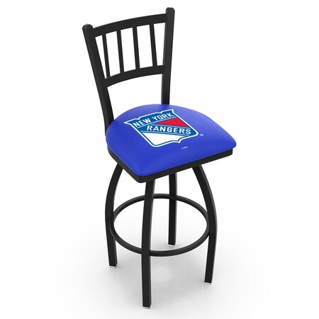 Holland Bar Stool Co 25" Blk Wrinkle New York Rangers Swivel Bar Stool, Jailhouse Back L01825NYRang