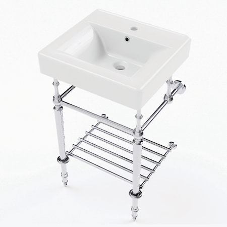 Kingston Brass 20" Ceramic Console Sink with Brass Legs and Shelf, 1-Hole, White/Polished Chrome KVPBH2018W11