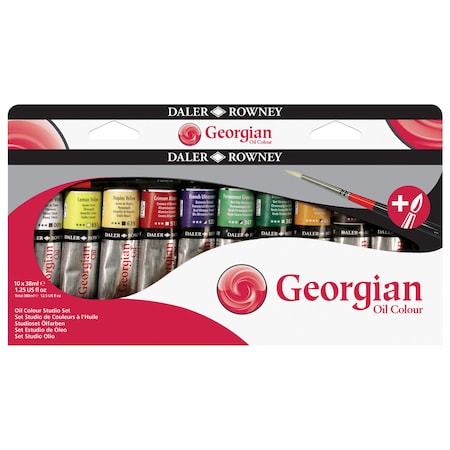 Daler-Rowney Georgian Oil Paint Studio Set + Free Brush, Assorted Colors, 38ml, 10-Piece Set D111938910