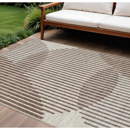Homeroots 9' X 12' Brown And Beige Geometric Washable Indoor Outdoor Area Rug 597611