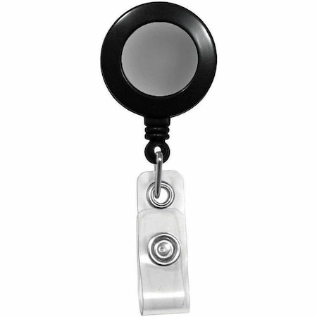 Brady BADGE REEL, BLACK, 1-1/4in 32MM, PLASTIC CLIP-ON BADGE REEL STICKER, CLEAR VINYL STRAP,  2120-3151