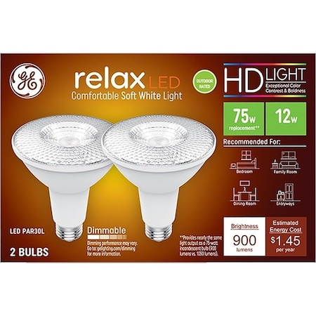 Ge Industrial Solutions LED Bulb, Flood/Spotlight, PAR30L Lamp, E26 Lamp Base, Dimmable, Clear, Soft White Light, 2PK 43096