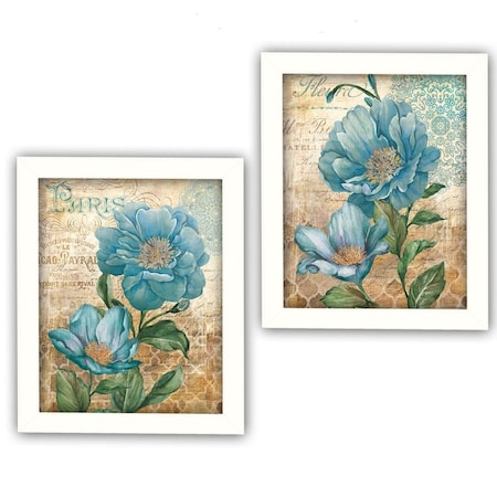 Set Of Two Paris Floral Postcard White Framed Print Wall Art, 2PK