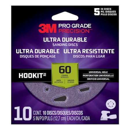 3M Ultra Durable Universal Hole Sanding Disc, 5 inch UH, 60, 9PK DUH560TRI-10I