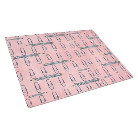 Carolines Treasures Watercolor Organized Paper Clips Pink Glass Cutting Board, Large BB7539LCB