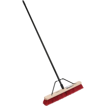 Harper 24'' Red Bordered Indr/Outdr Block Push Broom W/ 15/16''x60'' Threaded Metal Handle & Steel Brace 583124A-1