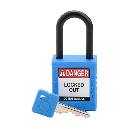 Brady Padlock, Keyed Alike, Nylon, Blue, 1 1/2 in Shackle Height, 1 1/2 in Body Width, 6 No. of Keys SDPL-BLU-38PL-KA6