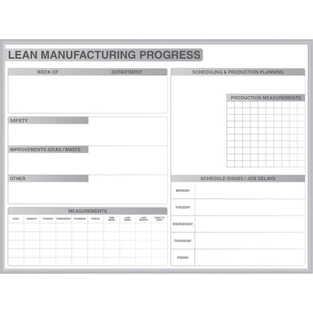 Ghent Lean Tracking Board, Steel, 36 1/2 in, 48 1/2 in, Aluminum Frame, White/Gray, Gloss GRPM302M-34