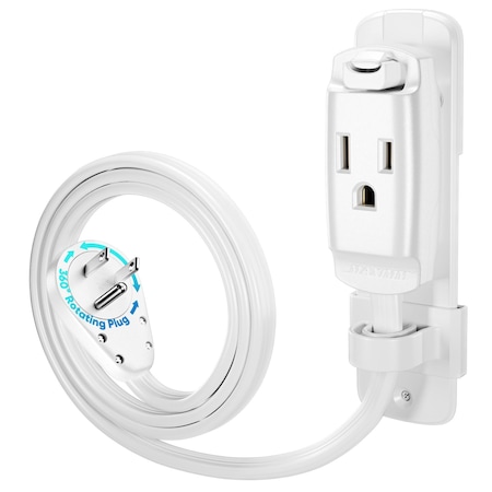 Maximm 4ft 14AWG Heavy Duty AC Extension Cord, 360 degrees Flat Plug, White ADW-S360-C6F04-14W0-WM