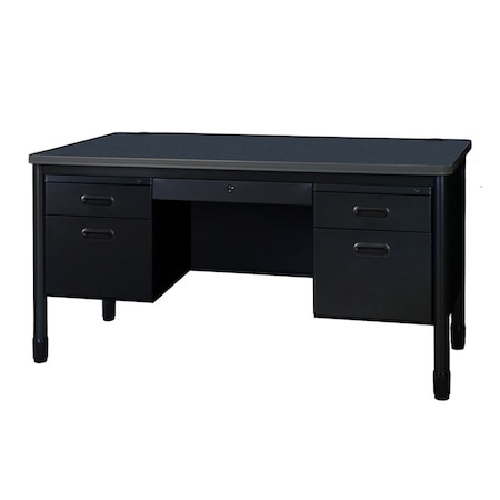 Regency Mesa Steel Double Pedestal Teacher's Office Desk, Center Drawer 60in x 30in, Grey Top, Black Base 66266DPCDGYBK
