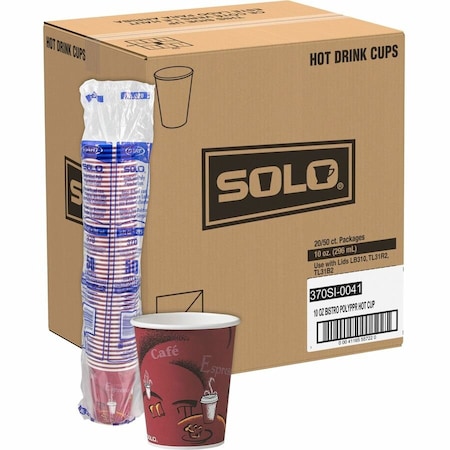 Dart Paper Hot Drink Cups in Bistro Design, 3.35" Diameter x 3.82" h, 10 oz, Maroon, PK1000 370SI-0041