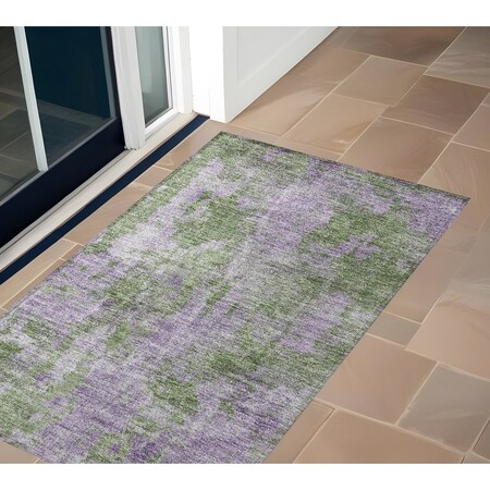 Homeroots 3' X 5' Green and Purple Abstract Washable Non Skid Indoor Outdoor Area Rug 564272