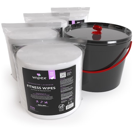 Wipex Plant-Based Lavender Fitness Wipes 700ct Bundle, 4 Refill Rolls + XL 11-Liter Bucket, 2800 Wipes WX72081LARP-4-Kit-11LB