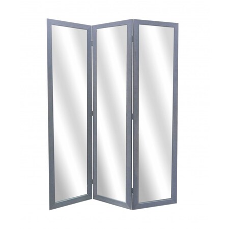 Homeroots 69" Gray Glass Folding Three Panel Screen Room Divider 274679