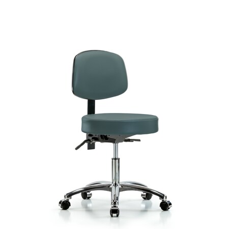 Blue Ridge Ergonomics Desk Stool, Vinyl, Bk, Chrome, Casters, Blu BR-VDHST-CR-T0-CC-8546