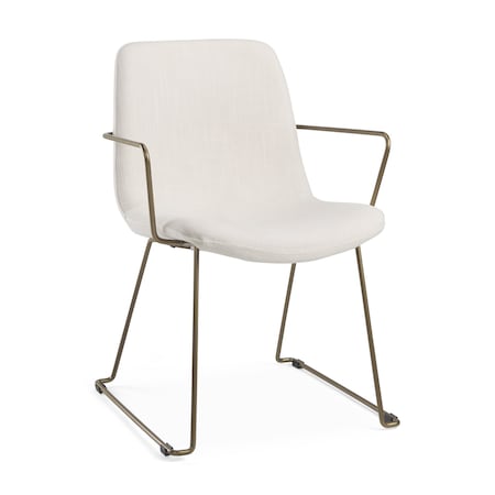 Homeroots Beige and Gold Fabric and Wood Dining Arm Chair 605677