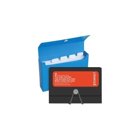 Universal Poly Index Card Box, Plastic, Black/Blue, 3" x 1.33" x 5", 2PK UNV47304