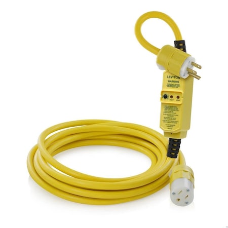 Leviton SJTW GFCI Extension Cord, 14 AWG, Outdoor, 14/3, 1 Outlets, 5-15R, Yellow, Polycarbonate, 5-15P GSCM1-25C