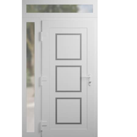 Vdomdoors Front Exterior Prehung Metal-Plastic Door, Manux 8661 White Silk, Side and Top Sidelite Transom, Of MANUX8661EXD-WS-W36+12xH80+14-RH