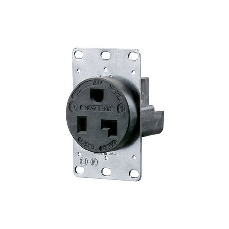 Hubbell Industrial 2-Pole 3-Wire 30A 125V 5-30R Receptacle, Black RTP, Single Pack HBL9308