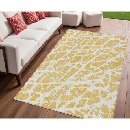 Homeroots 5' X 8' Gold and White Abstract Washable Non Skid Indoor Outdoor Area Rug 559266
