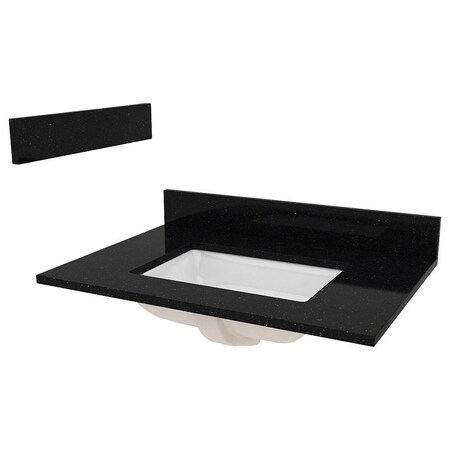 Craft + Main Vanity Top, 31 in OAL, 22 in OAW, Granite/Vitreous China, Black Galaxy ST31228BGR