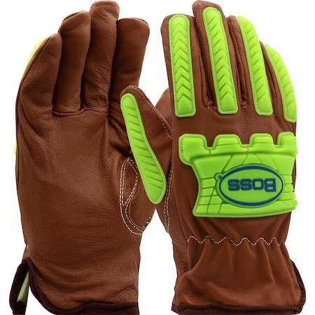 Boss AR Top Grain Goatskin Leather Drivers Glove w/Oil Armor Finish and Para-Aramid Lining, TPR Impact Pr KS993KOAB/S