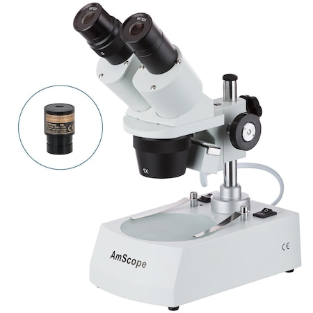 Amscope SE305 Compact Multi-Lens Binocular Stereo Microscope 10X-30X on Metal Pillar Stand w/Angled Head, To SE305R-P-LED-E