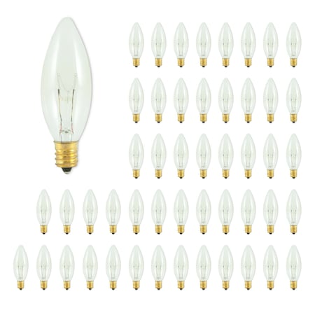 Bulbrite 15-Watt B8 Clear Dimmable Candelabra Base (E12) Incandescent Light Bulb 2700K, 50PK 861984