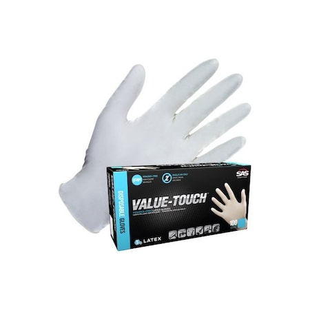 Sas Safety Value-Touch, Disposable Gloves, 5 Mil Palm, Latex, Powder-Free, M, White SA6592-20
