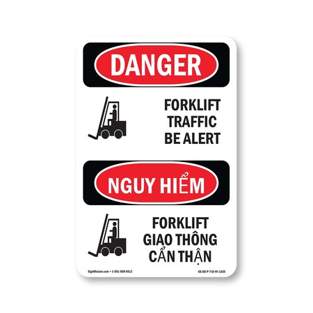 Signmission Safety Sign, OSHA Danger, 10" Height, Rigid Plastic, Forklift Traffic Bilingual OS-DS-P-710-VV-1265