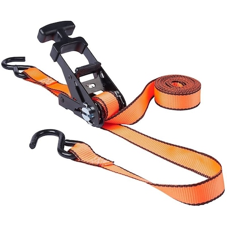 Keeper Tie Down Strap, 1 in W, 12 ft L, Hi-Viz Orange, 500 lb Working Load, S-Hook End 85404