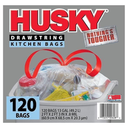 Husky Kitchen Trash Bag, 13 gal Capacity, Polyethylene, Clear HK13DS120C-P