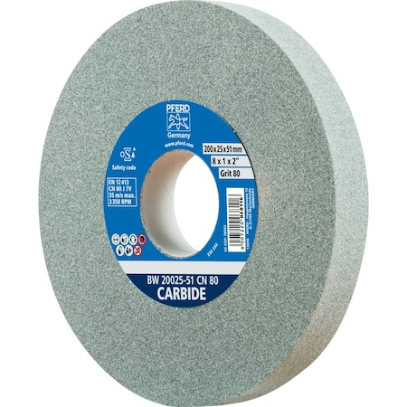 Pferd PFERD Vitrified Bench Wheel, CARBIDE, 8in x 1 x 2, 80 Grit, Silicon Carbide 61694