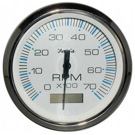 Perfectpitch 4 in. Chesapeake White Stainless Steel Tachometer with Hourmeter - 7,000 RPM PE3445579