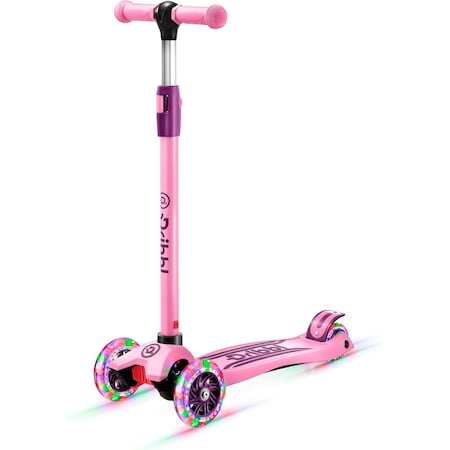 Dribbl 3-Wheel Kids Scooter, Lean-to-Steer, Adjustable Handle, Wide Deck, Purple/Pink, Ages 2+ DBKS09