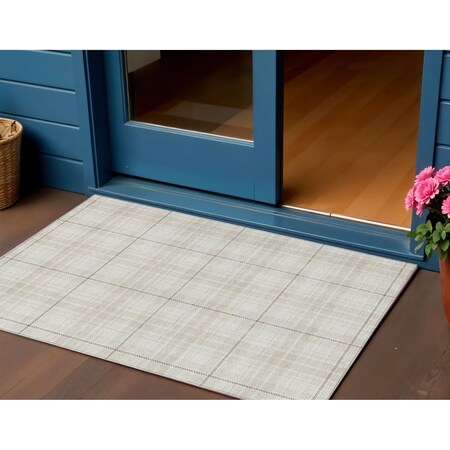 Homeroots 3' X 5' Ivory Beige And Brown Plaid Washable Indoor Outdoor Area Rug 597111