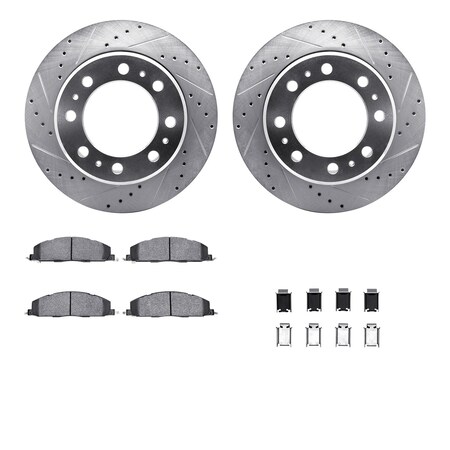 Dynamic Friction Co DFC Brake Rotor - Drilled & Slotted - Silver- Heavy Duty Brake Pad includes Hardware 7412-40024