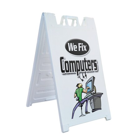 Signmission We Fix Computers, A-Frame & 2 Decals Installed, Heavy-Duty Plastic Frame SBHD-D-2436-We Fix Computers